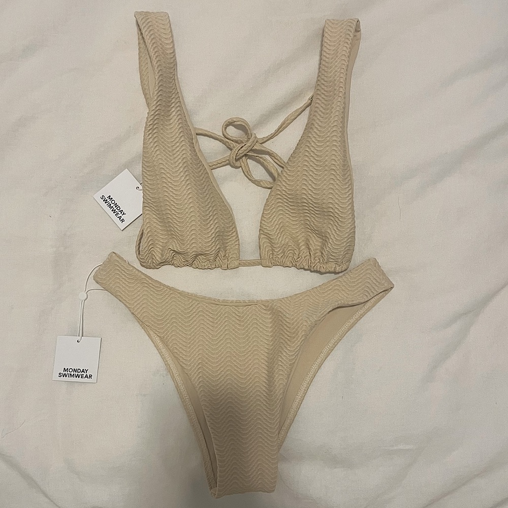 Monday Swimwear Beige Textured Triangle Bikini Set
